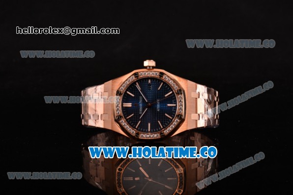 Audemars Piguet Royal Oak 41 Miyota 9015 Automatic Full Rose Gold with Blue Dial and Diamonds Bezel (EF) - Click Image to Close